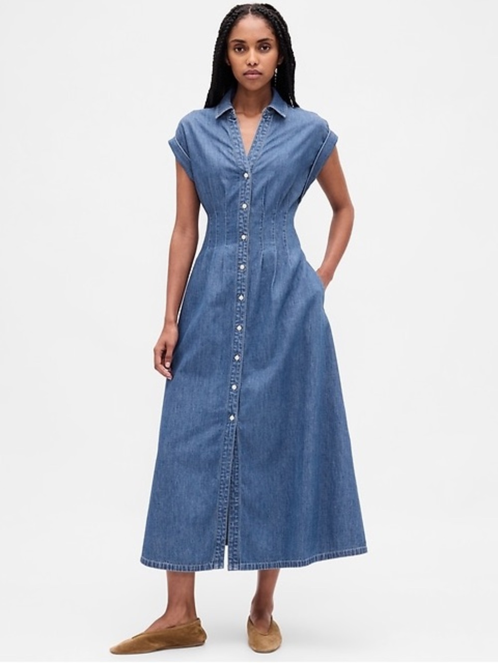GAP Denim Roll-Cuff Midi Shirtdress | Sz L